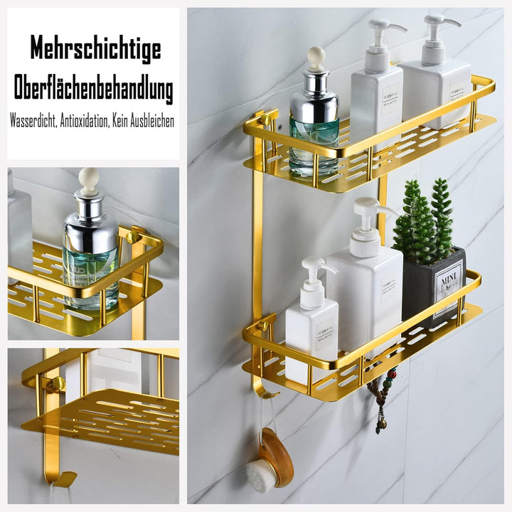 Duschregal Gold, Duschablage Ohne Bohren Badezimmer Regal aus Metall Wand Badregal Duschkorb, Rostfr
