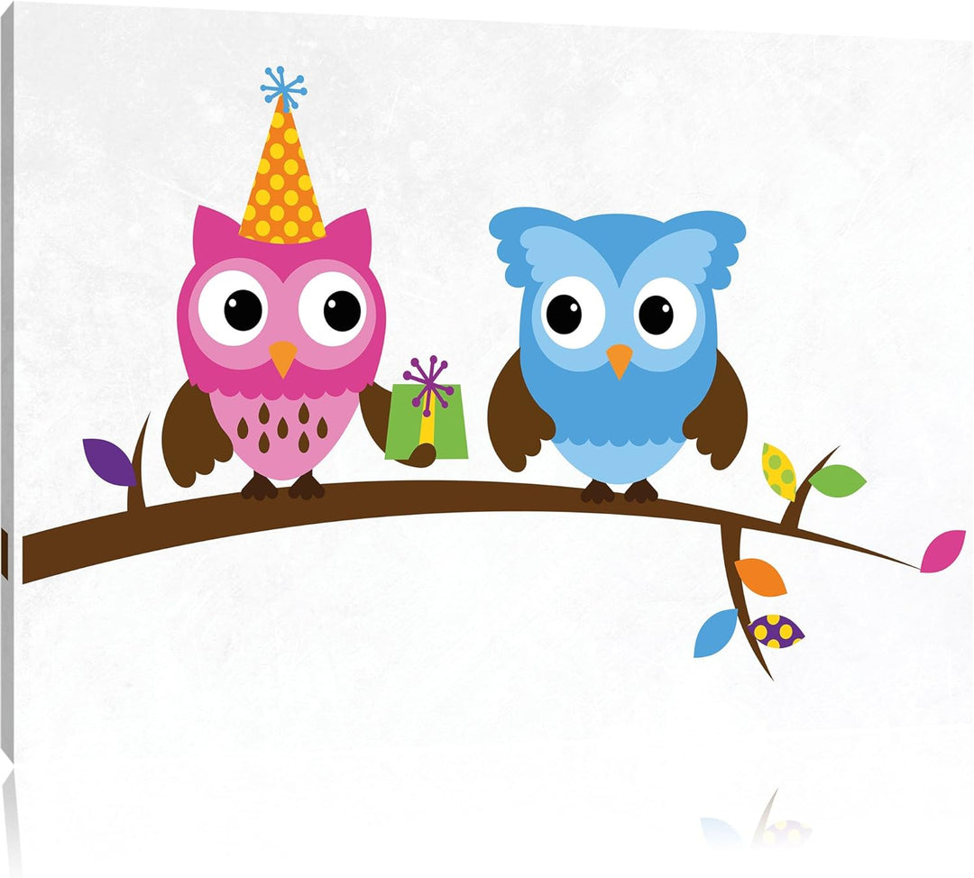 Party Eulen weiss, Format: 100x70 auf Leinwand, XXL riesige Bilder fertig gerahmt mit Keilrahmen, Ku