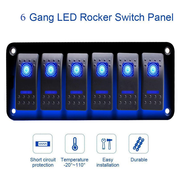 Geloo 6 Gang Wippschalter Panel für Boot Marine Kippschalter 12V/24V Wasserdicht Schalter Panel für