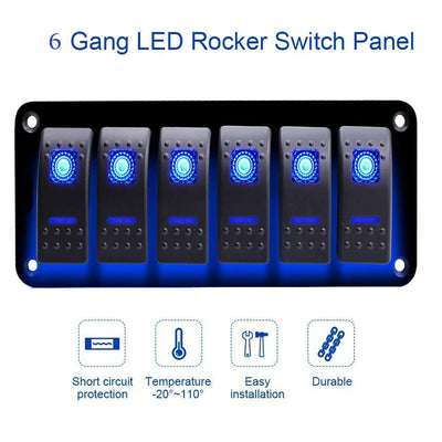 Geloo 6 Gang Wippschalter Panel für Boot Marine Kippschalter 12V/24V Wasserdicht Schalter Panel für