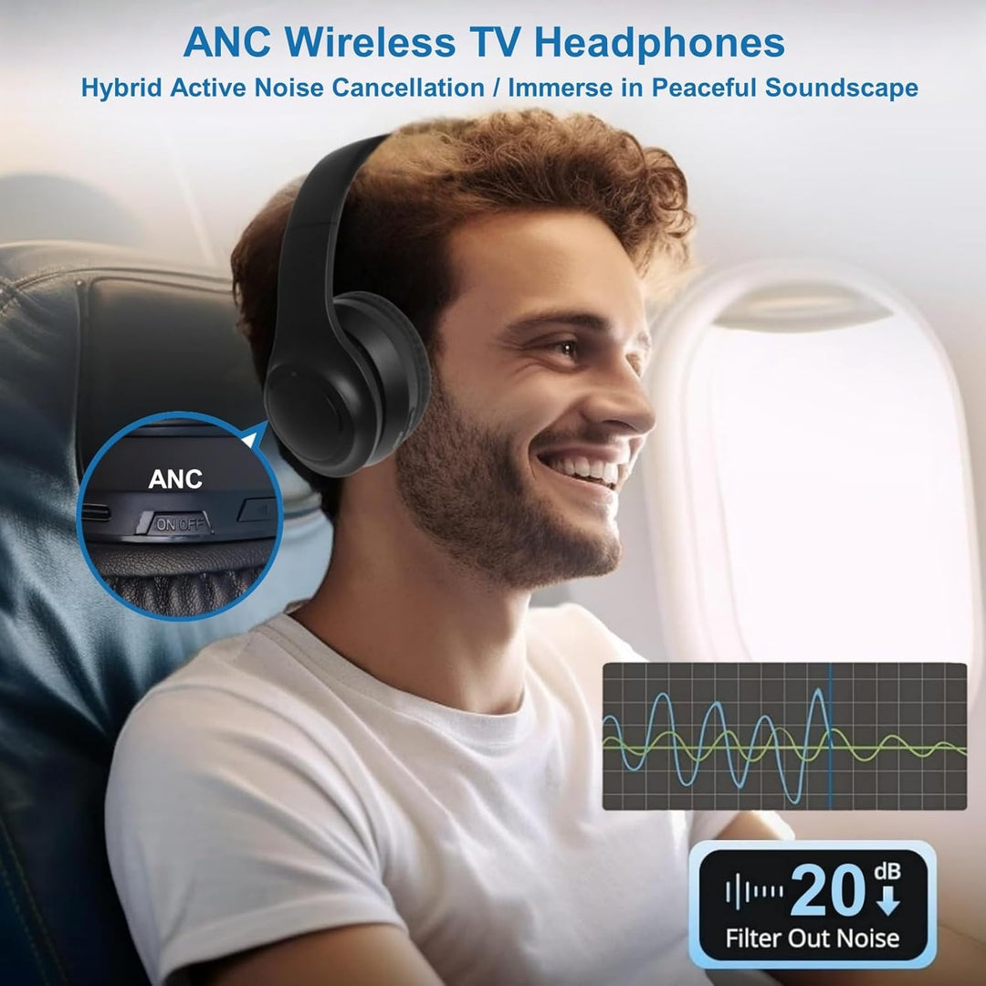 Kabellos ANC TV Kopfhörer für Senioren - Active Noise Cancelling, Faltbare Bluetooth 5.3 Over-Ear TV