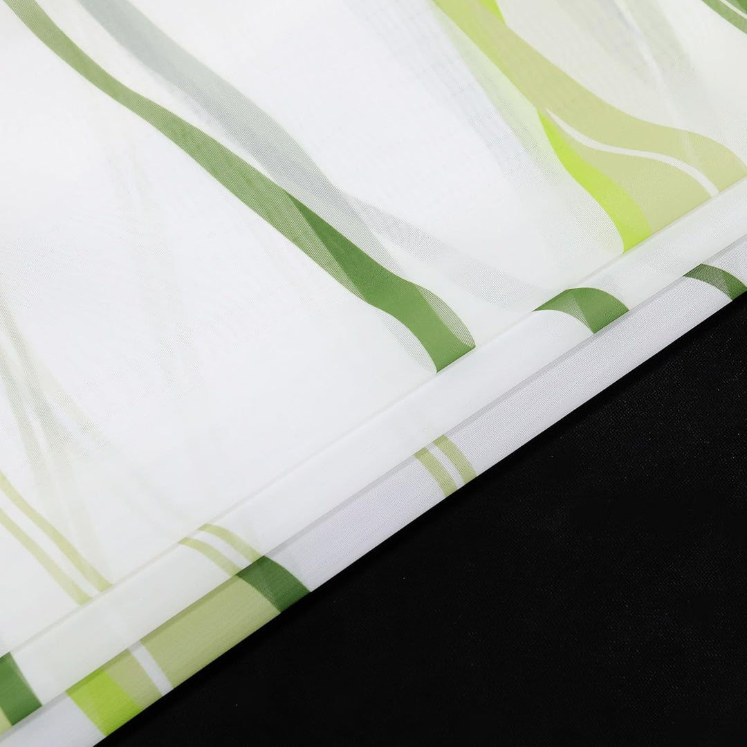 1er-Pack Voile Gardine Transparenter Vorhang mit Kräuselband Wellen Druck H/B 145/140 cm Creme Grün
