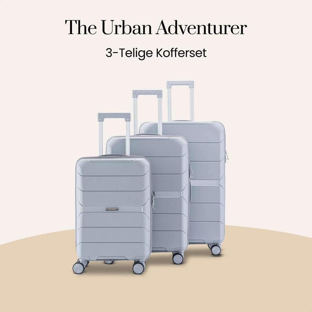 Urban Adventurer Kofferset 3-teilig 232L – Hellgrau – Hartschalenkoffer mit Zahlenschloss & 4 Rollen