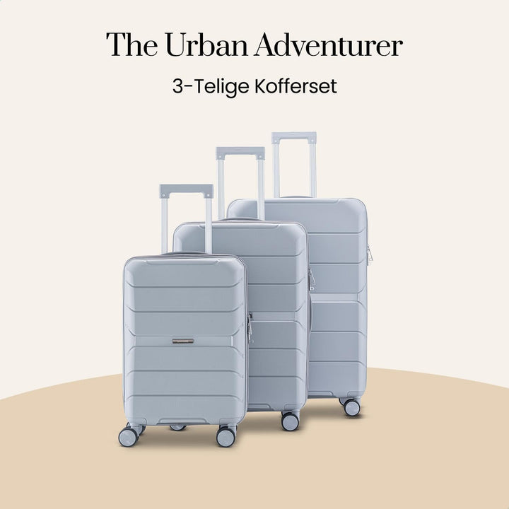 Urban Adventurer Kofferset 3-teilig 232L – Hellgrau – Hartschalenkoffer mit Zahlenschloss & 4 Rollen