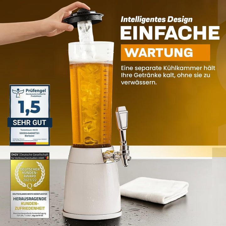 4,0L Biersäule Zapfsäule Kult Biertower Trinksäule Getränkespender Getränkesäule mit 1,3L Eiskühlung