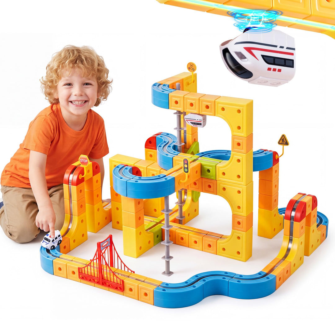 Eisenbahn Elektrisch Cube Track, DIY Magnetische Zugstrecken-Set, Electric Train Set Spielzeug ab 3