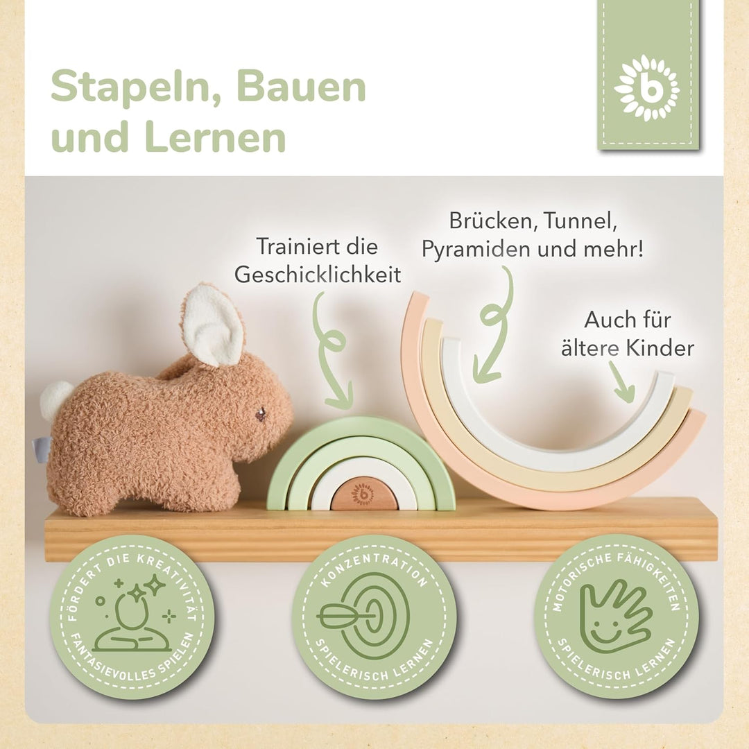 Bieco Regenbogen-Stapelturm aus Holz | Montessori Jousting Spiel für Baby und Kinder | Holzhase fein