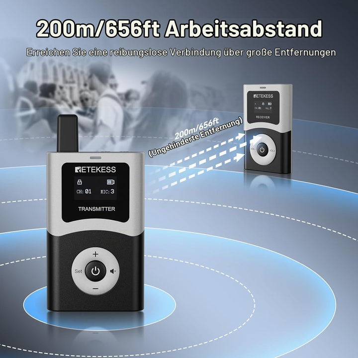 Retekess T130U (T130 4rd) Audio Tour Guide System, Kabelloses Reiseleiter-Set, 200m, U-Band-Modus mi