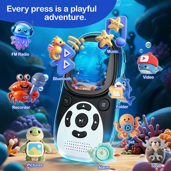 64GB MP3 Player Kinder, Bluetooth 5.3 Lautsprecher Pinguin Design Tragbarer Musikplayer mit 2" IPS B