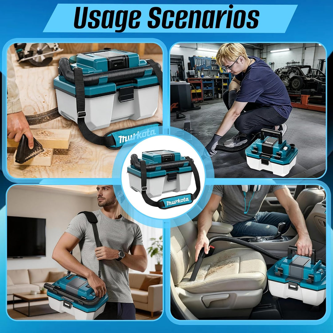 Akku Nass Trockensauger, 3-In-1 Werkstattsauger mit Schultergurt Und 4 Rädern, Auto Staubsauger mit