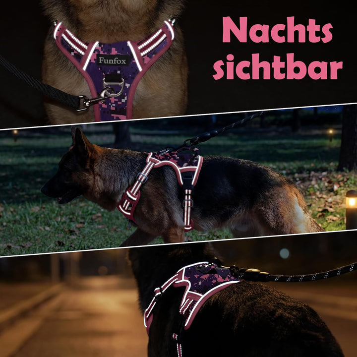Funfox Hundegeschirr Grosse Hunde [XL] - Verstellbares Anti-Zug Brustgeschirr mit Griff & Reflektors