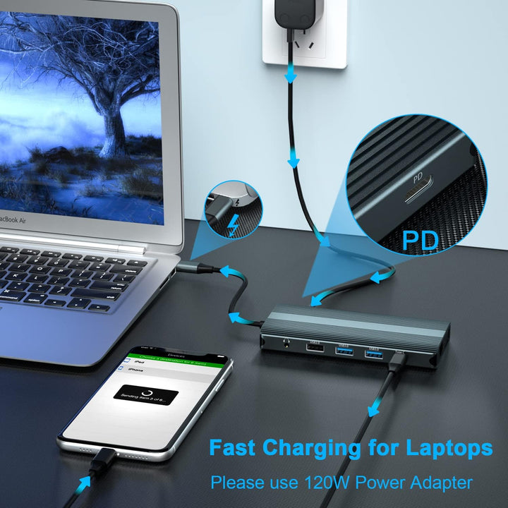 USB C Docking Station,12 in 1 Triple Display Type C Laptop Hub to 4K DP HDMI,1080P VGA, 100W PD,2 US