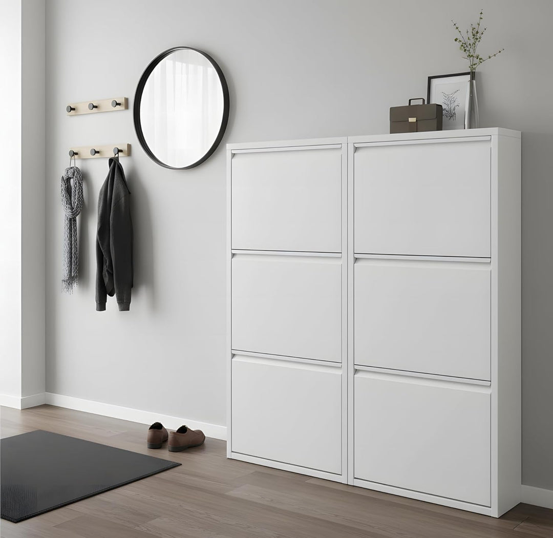 Dynamic24 XL Pisa 6 Klappen weiss – Schuhschrank – B101 x H106 x T16 cm – Metall pulverlackiert – Kl