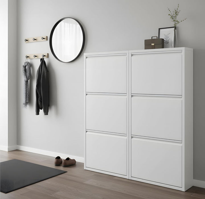 Dynamic24 XL Pisa 6 Klappen weiss – Schuhschrank – B101 x H106 x T16 cm – Metall pulverlackiert – Kl