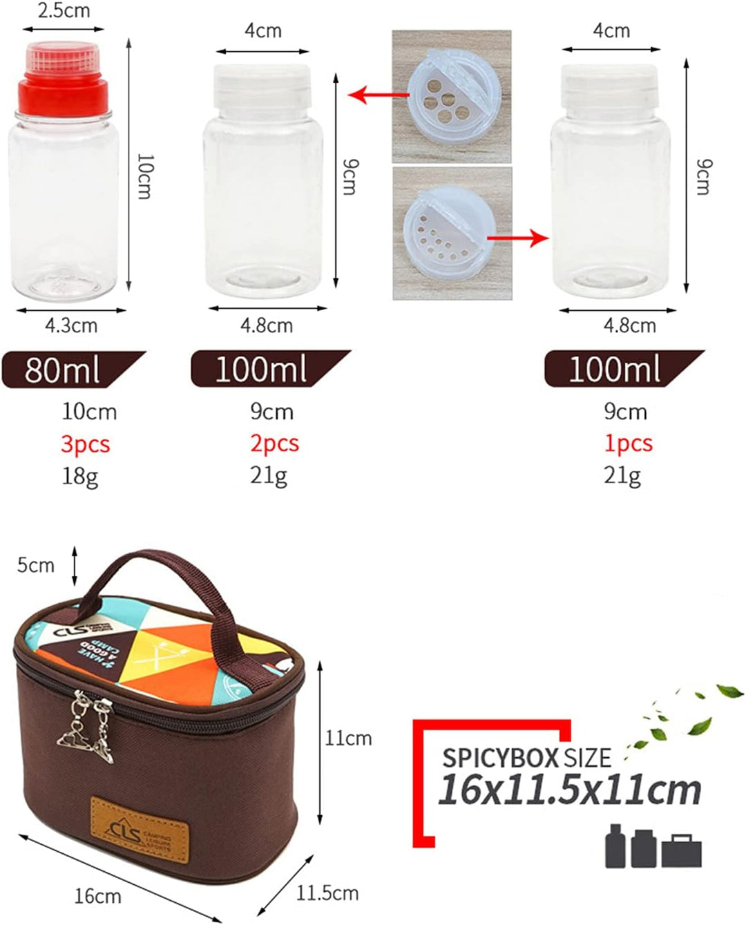 MKNZOME Outdoor Seasoning Gewürzbehälter Portable kleiner Salzstreuer BBQ Gewürzflasche Set Transpar
