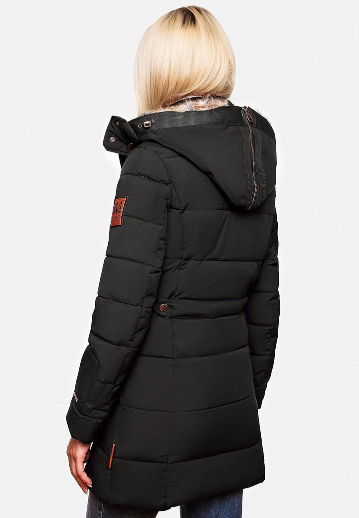 MARIKOO Damen Winterjacke warme Steppjacke mit Kunstfell Innenfutter Nekoo XS-3XL S Schwarz, S Schwa