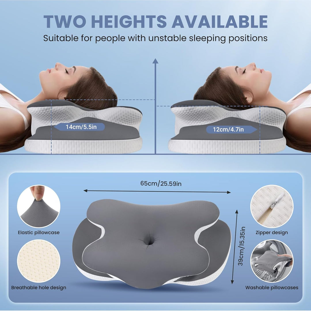 A-Pce Nackenstützkissen aus Memory Foam – 2-in-1 Höhenwahl (12/14 cm), Ergonomisches Kissen für Seit