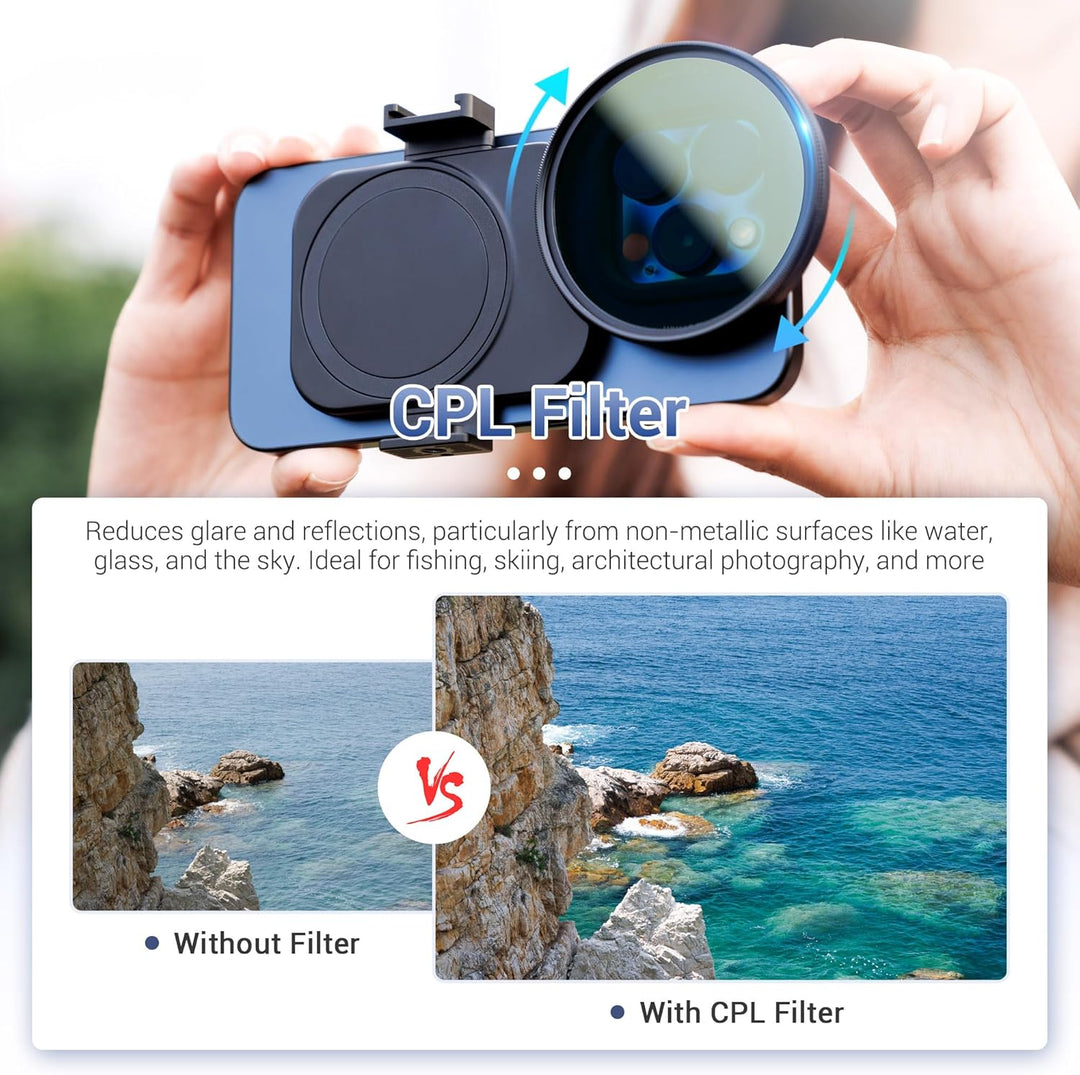 JJC 67 mm magnetischer Handy-Objektivfilter-Adapter mit 67 mm CPL-Filter für iPhone 14/15/16/17, 14/