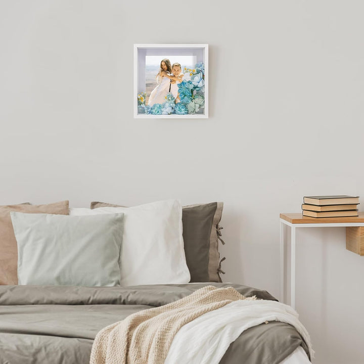 GraduationMall Weiss 28x28cm 3D Bilderrahmen Tief Objektrahmen mit Glas zum Befüllen für Bilder Bouq