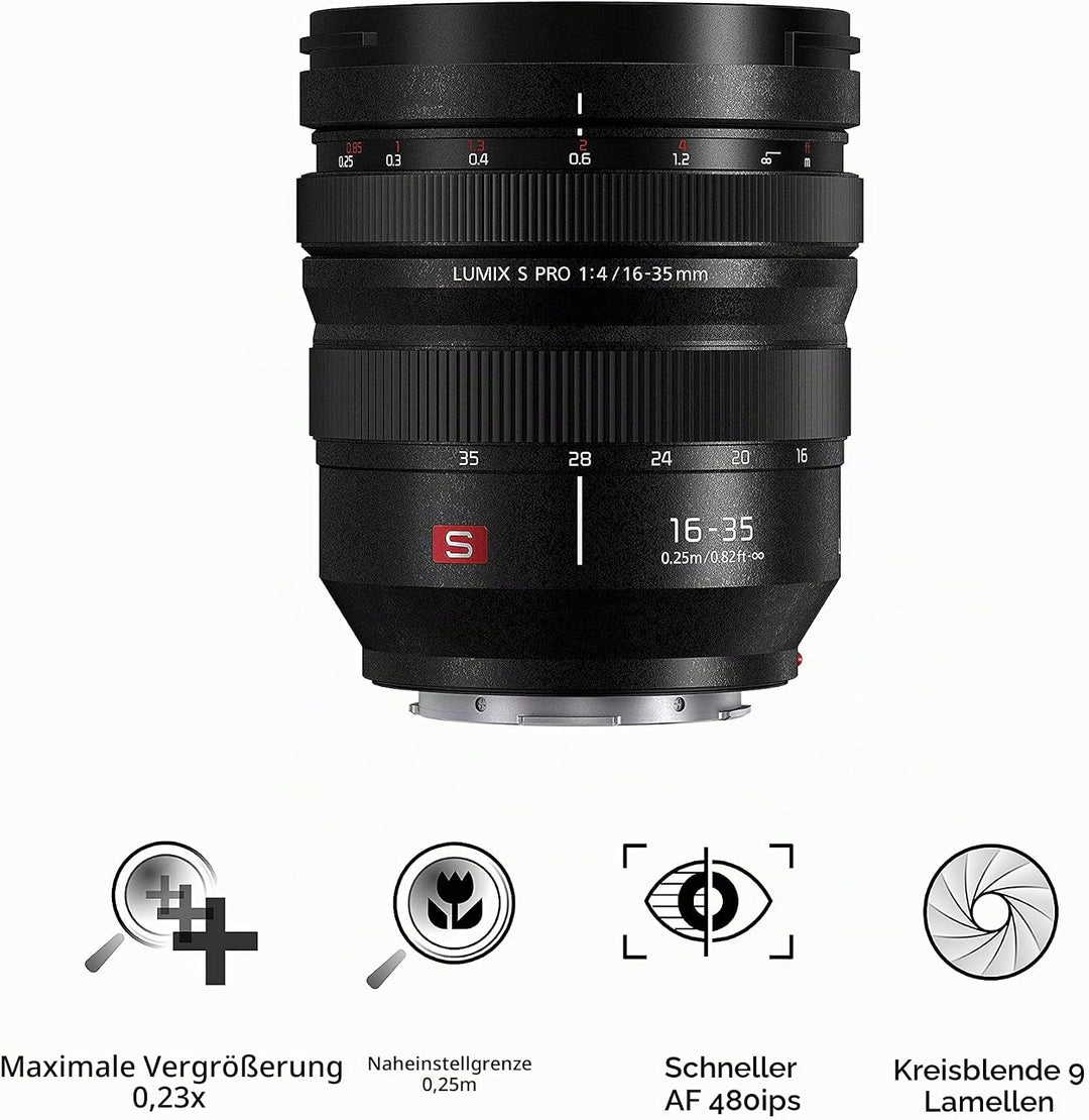 Panasonic S-R1635E LUMIX S PRO Superweitwinkel-Objektiv (16-35 mm, L-Mount Objektiv, F4.0, Filtergrö