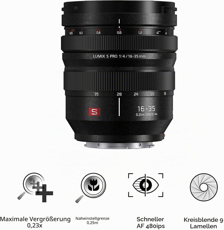 Panasonic S-R1635E LUMIX S PRO Superweitwinkel-Objektiv (16-35 mm, L-Mount Objektiv, F4.0, Filtergrö