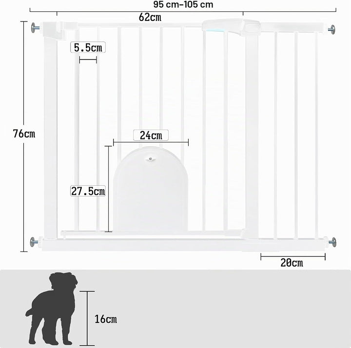 Aufun Treppenschutzgitter Türschutzgitter Kinder ohne Bohren, für 95-105 cm breit, Türgitter mit Dru