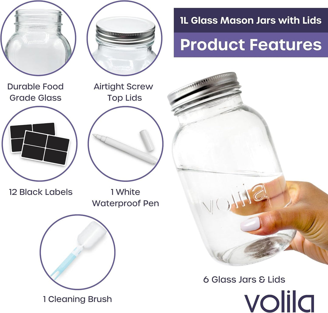 volila Mason Jar mit Deckeln - Mehrzweck-Einmachgläser für Overnight Oats, Einlegen, Einmachen, Kons