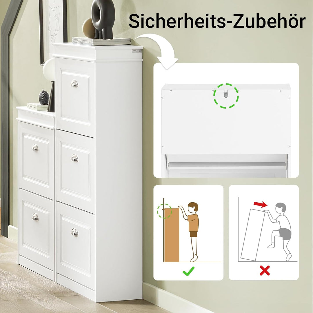 SoBuy Schuhschrank mit 3 Klappen - Schmaler Schuhkipper mit 6 Ablagen, Verstellbares Schuhregal für