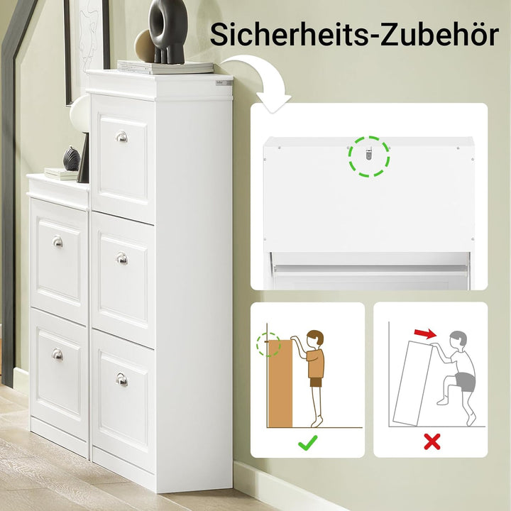 SoBuy Schuhschrank mit 3 Klappen - Schmaler Schuhkipper mit 6 Ablagen, Verstellbares Schuhregal für