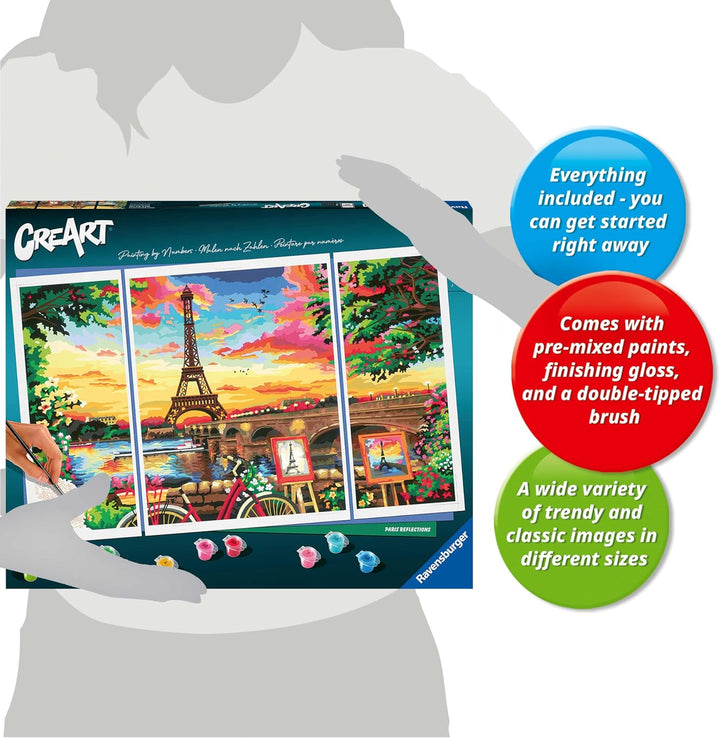 Ravensburger CreArt 20134 - Spiegelbild von Paris - Triptychon Malen nach Zahlen Erwachsene, DIY Mal