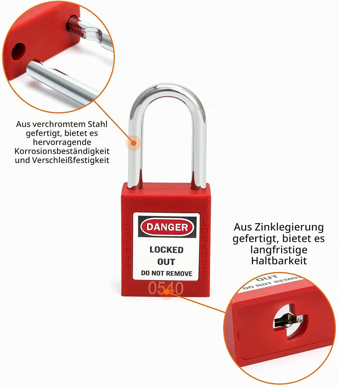 QWORK® Lockout Vorhängeschloss, 10Stk Vorhängeschlösser mit 20 Schlüssel, Rot, 38mm 10 PCS Stahl, 10