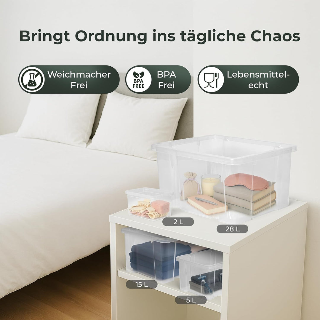 Novaliv 4x Aufbewahrungsboxen ohne Deckel 5L 30 x 19 x 14 cm transparente Nestbar stapelbare Storage