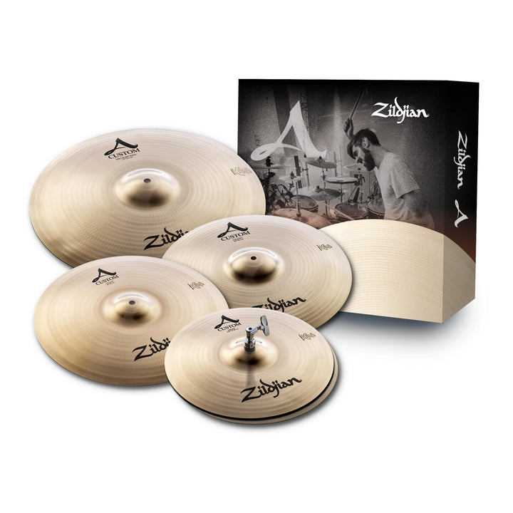 Zildjian A Custom Series Cymbal Box Set - 14" Hi-Hats, 16"/18" Crash, 20" Medium Ride A Custom 4 Pac