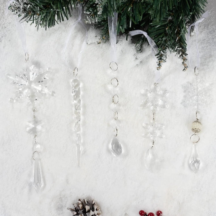 18 Stück Weihnachtsbaumschmuck Kristall Ornamente – Hängende Acryl Weihnachten Schneeflocke Eiszapfe