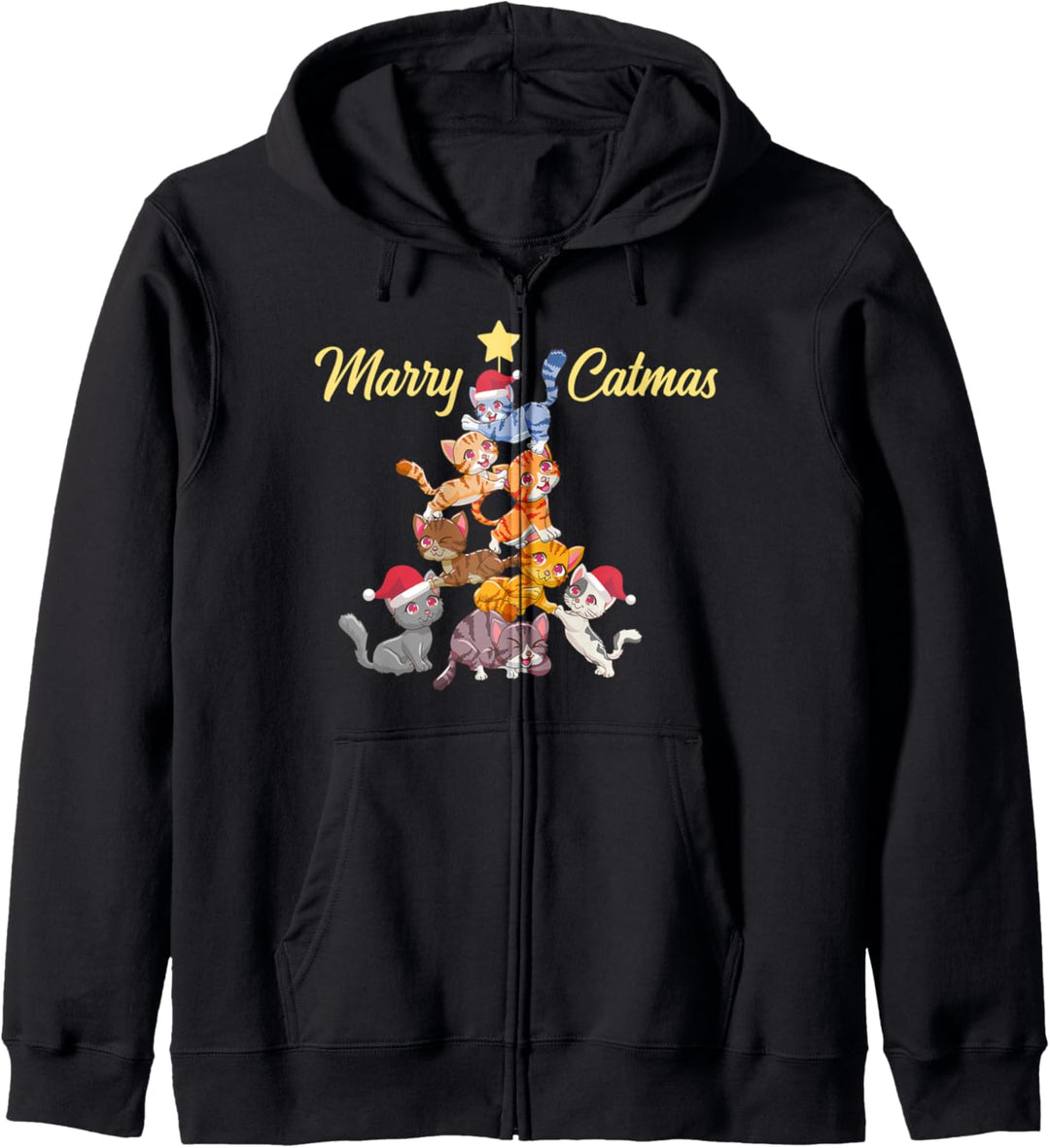 Marry Catmas Lustig Katzen Weihnachtsbaum Frohe Weihnachten Kapuzenjacke