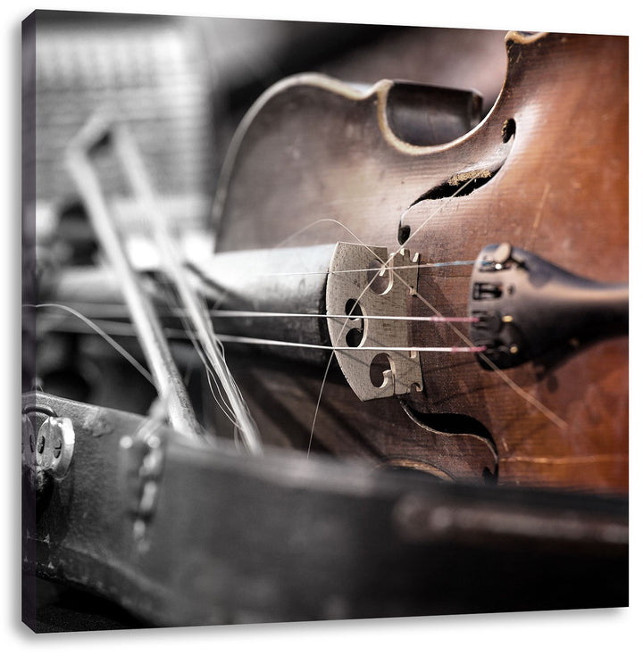 Alte Violine Schwarz/Weiss, Format: 70x70 auf Leinwand, XXL riesige Bilder fertig gerahmt mit Keilra
