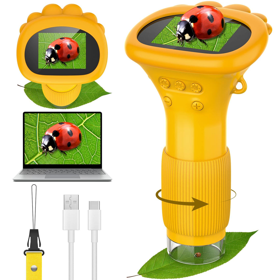 Mikroskop für Kinder,Hand Mikroskop Digital 2.0 Zoll Bildschirm 200x Taschenmikroskop,PC kompatibel