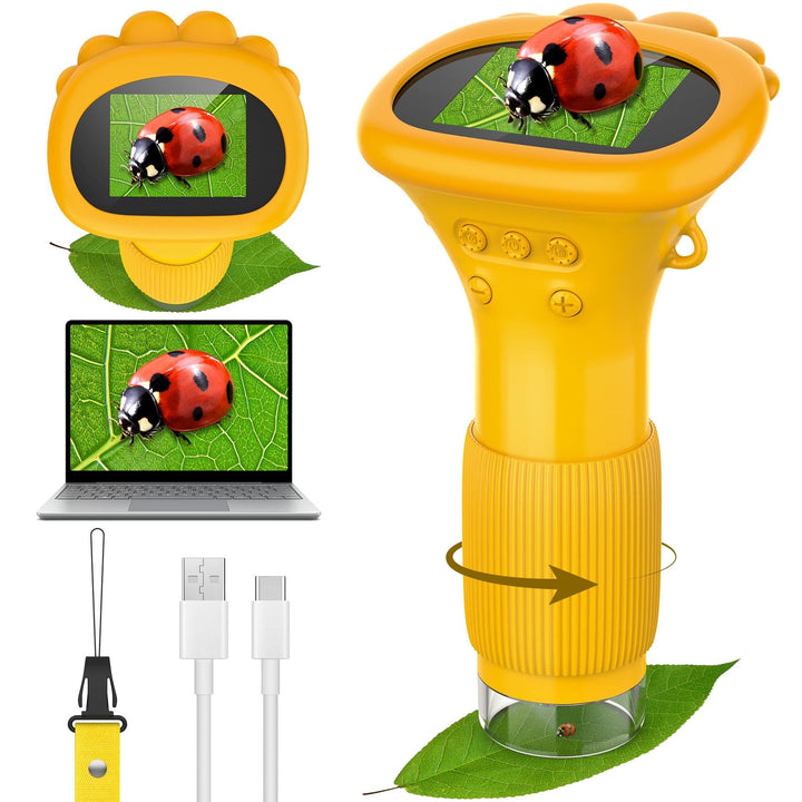 Mikroskop für Kinder,Hand Mikroskop Digital 2.0 Zoll Bildschirm 200x Taschenmikroskop,PC kompatibel