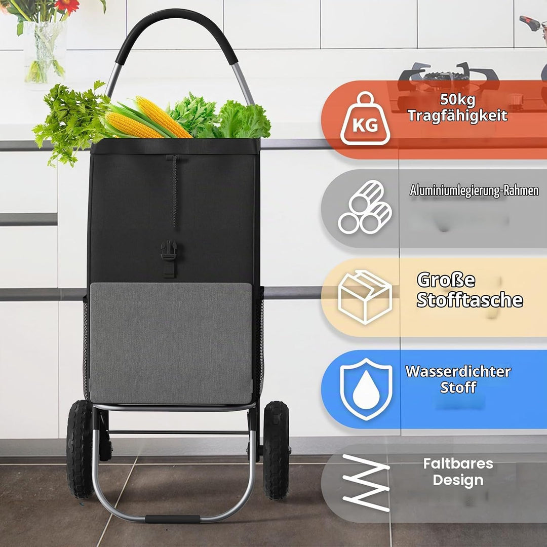 DROMEZ Einkaufstrolley Gross - 50L Leichte Einkaufswagen Klappbar aus Aluminium - 2 Extra Grosse Räd