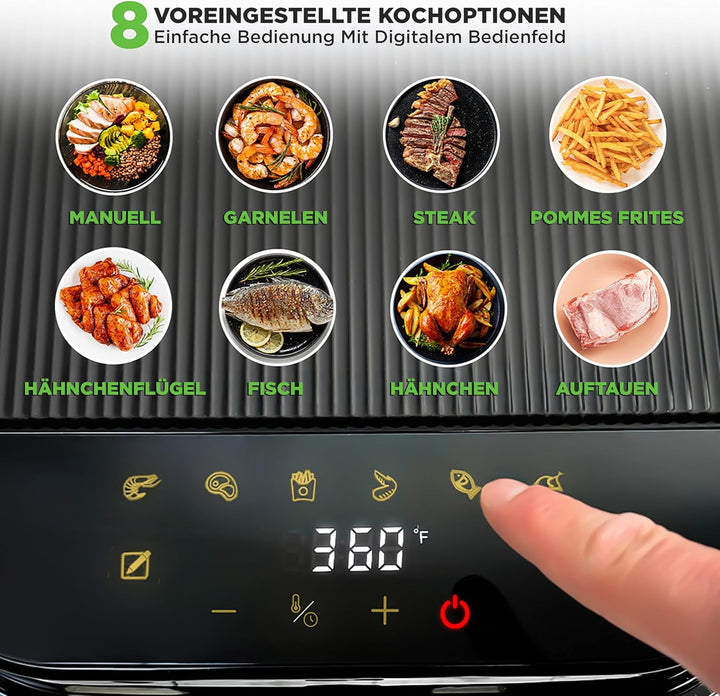 NutriChef Heissluftfritteuse 5,5L Weiss – Elektrische 8-in-1 Airfryer mit Glasbehälter &amp; LED-Touchdi