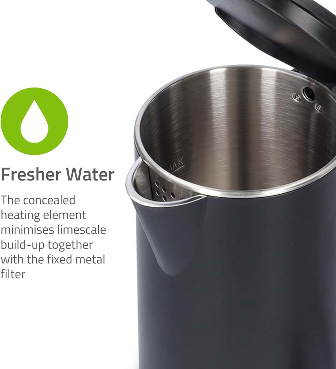Wasserkocher - 1.5 l - Plastik - Schwarz - Um 360 Grad drehbar - Verdecktes Heizelement - Strix Cont