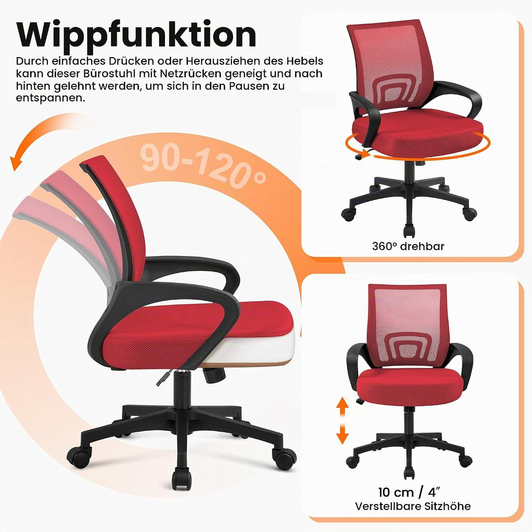Yaheetech Bürostuhl Ergonomisch, Schreibtischstuhl mit Netzbespannung und Armlehnen, Drehstuhl aus M