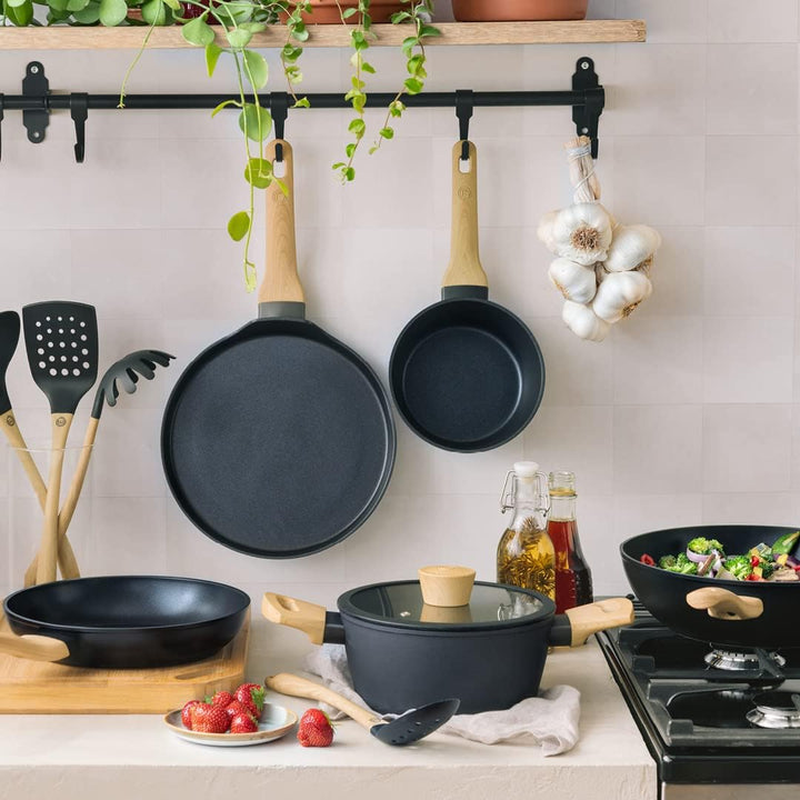 MasterChef Topf Klein mit Glasdeckel, Induktions Töpfe, Pastatopf, Suppentopf, Schwarz Aluminium-Koc