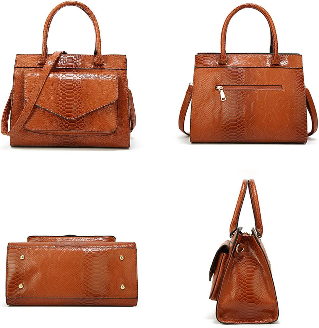 Damen Henkeltasche mit Schulterriemen aus PU-Lackleder Schlange Textur Schultertasche Umhängetasche