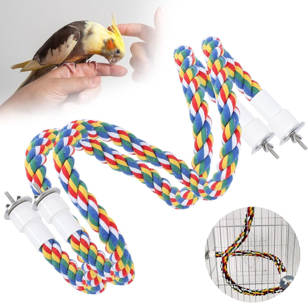 2 Stück Bird Chew Rope Bunt Gefärbte Vogel Barsch Stand Baumwolle Vogel Leiter Spielzeug für Papagei