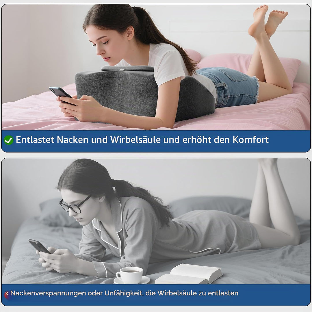 Keilkissen für Bett und Sofa, Ergonomisches Rückenkissen mit Kopfkissen, Reflux Kissen mit Waschbare
