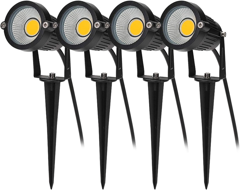 BLOOMWIN Gartenstrahler mit Erdspiess Warmweiss 4er Set, Gartenbeleuchtung Gartenleuchte 5w 220V COB