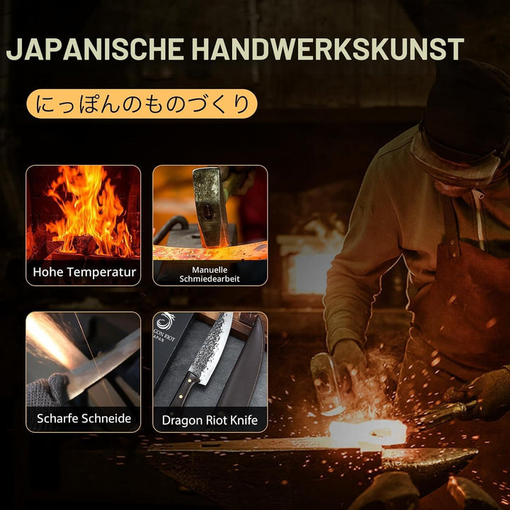 DRAGON RIOT Kochmesser profi Messer, Handgeschmiedet Japanisches Wikinger Messer, Fleischmesser extr