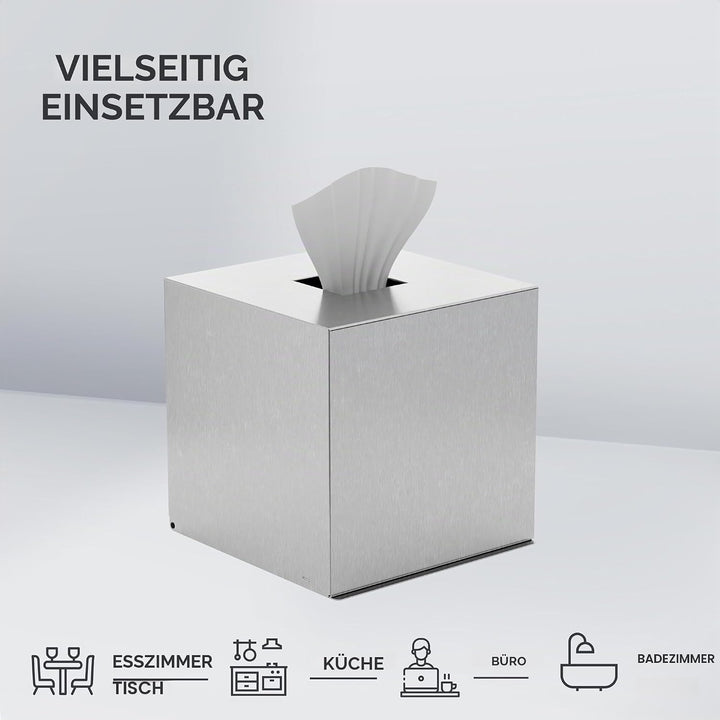 ovimar quadratische Kosmetiktücher Box Svitringen | Edelstahl | Silber | Perfekter Taschentuch-, Pap