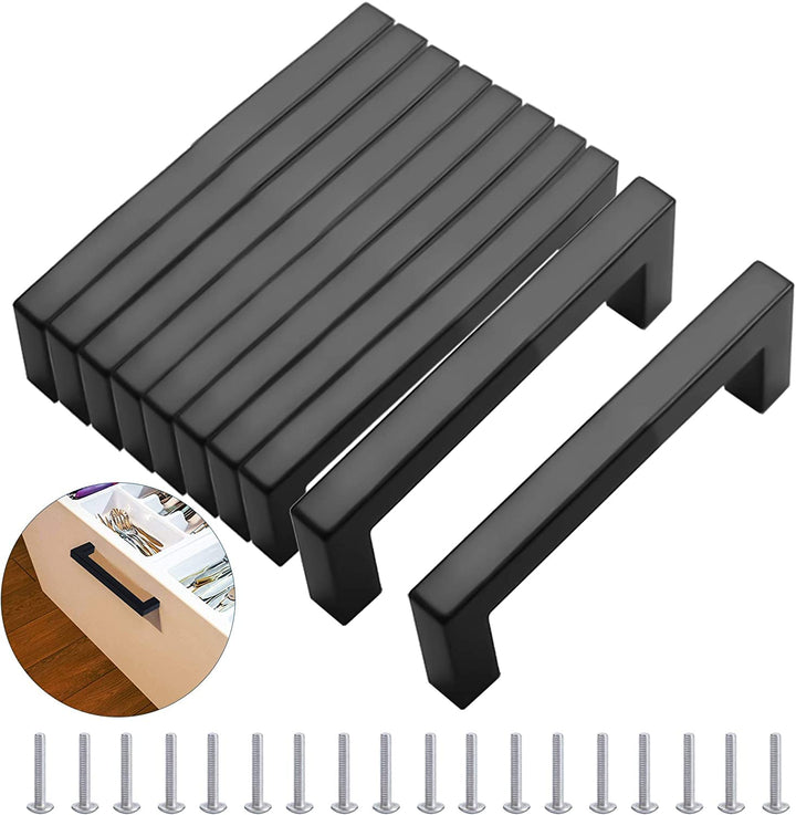 MEEQIAO 10 Stück Möbelgriffe Schwarz, 320 MM Modisch Edelstahl Quadrat Griffe, Schrankgriffe, mit 40